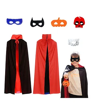 Sarvda Halloween And Vampire Costume Theme Cape Sleeves Reversible Vampire Robe With Felt Mask Scary Teeth And Pumpkin Basket - Black