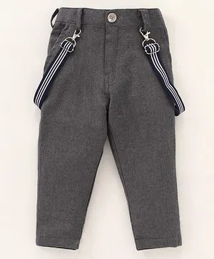 Rikidoos Solid Button Closure Pant With Suspender - Black