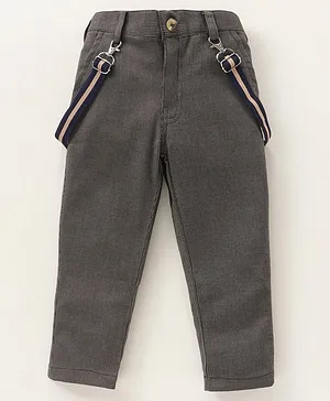 Rikidoos Button Closure Mini Checked Self Designed Pant With Suspender - Dark Grey