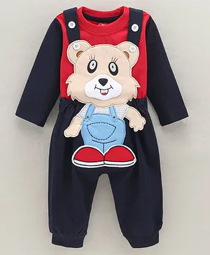 Jb Club Full Sleeves Animal Patched Dungaree With Tee - Navy Blue