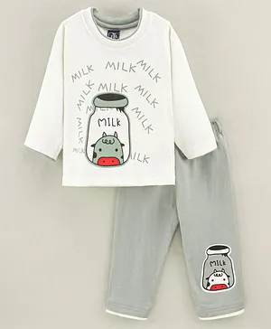 Jb Club Full Sleeves Milk Jar & Cow Printed Tee & Pajama Set - Pista Green