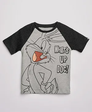 The Souled Store Looney Tunes Featuring Raglan Half Sleeves Bugs Bunny With Text Printed Tee - Grey