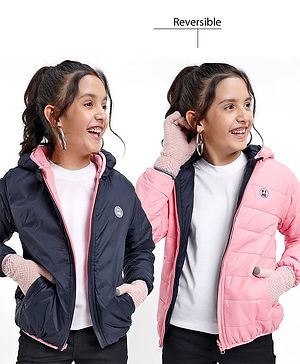 Pine Kids Full Sleeves Solid Padded Reversible Jacket with Hood & Travelling Pouch - Multicolour