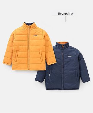 Pine Kids Full Sleeves Reversible Padded Jacket with Travelling Pouch - Yellow Navy Blue