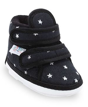 Chiu Star Printed Velcro Closure Booties - Black