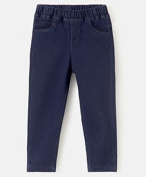 Babyhug Denim Full Length Stretchable Jeggings Solid Color - Blue