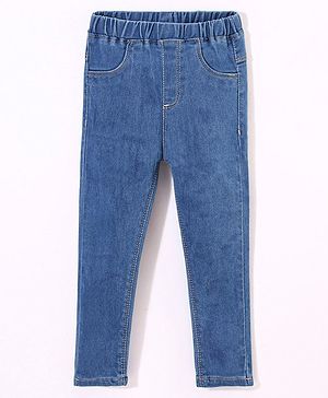 Babyhug  Denim Full Length Stretchable Jeggings Solid Color - Blue