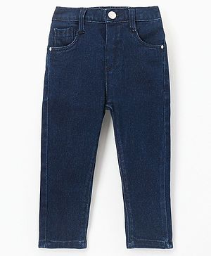 Babyhug Cotton Full Length Denim Jeans - Dark Blue