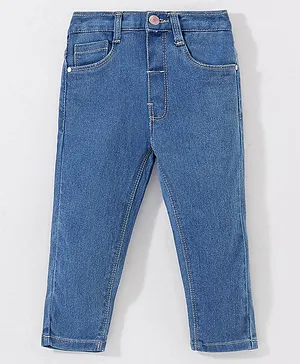 Babyhug Cotton Full Length Stretchable Denim Jeans - Medium Blue