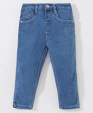 Babyhug Cotton Full Length Stretchable Denim Jeans - Medium Blue