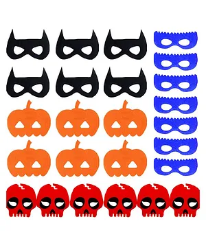Sarvda Halloween Theme Set Of 25 Halloween Felt Masks - Red Blue Orange Black
