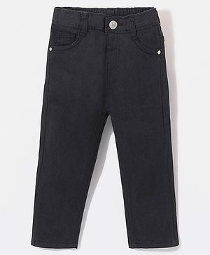 Babyhug Cotton Full Length Stretchable Washed Denim Jeans  Fly With Zipper -  Black