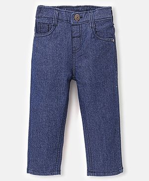 Babyhug Denim Full Length Stretchable Jeans Solid Color  With Mock Fly  - Dark Blue