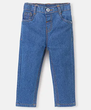 Babyhug Denim Full Length Stretchable Jeans Solid Color - Medium Blue