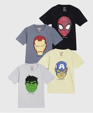 Nap Chief Pack Of 4 Marvel Avengers Featuring Half Sleeves Super Heroes Printed Pure Cotton Tees - Multi Colour