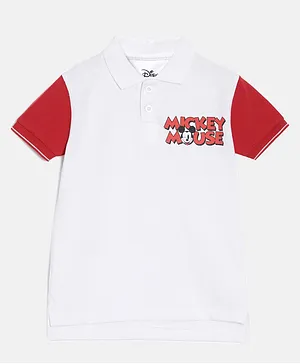 Nap Chief Mickey & Friends Featuring Half Sleeves Mickey Mouse Printed Pure Cotton Polo Tee - White