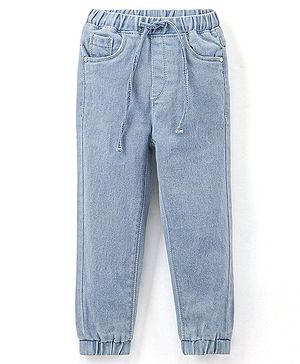 Babyhug Cotton Full Length Washed Stretch Denim Jogger Solid - Light Blue