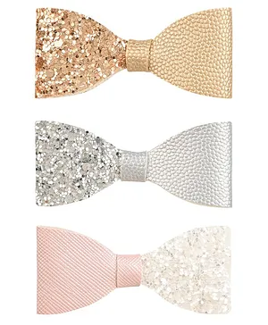 Aye Candy Set Of 3  Half & Half Sequin & Metallic Embellished Bows On Alligator Hair Clips - Gold Silver & Pink