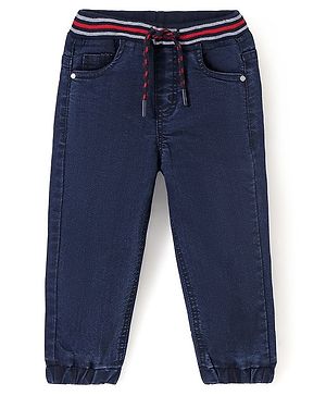 Babyhug Cotton Stretchable Full Length Washed Joggers - Dark Blue