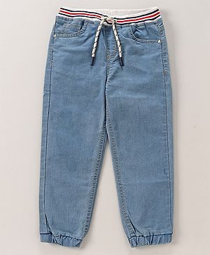 Babyhug Cotton Full Length Washed Joggers With Ribbed Waist (Colour May Vary)
