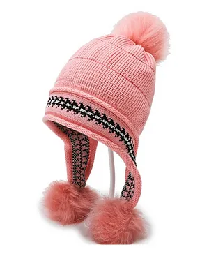 MOMISY Girl's Winter Pom-Pom Earflap Cap (Pink)-Circumference 44 CM
