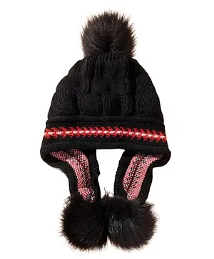 MOMISY Girl's Winter Pom-Pom Earflap Cap (Black)-Circumference 44 cm