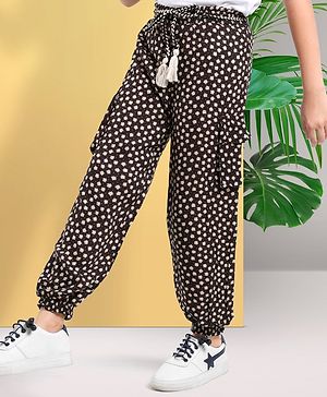 Arias Rayon Printed Joggers with Handmade Belt - Black