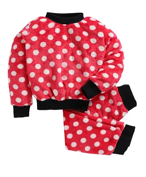 M'andy Full Sleeves Polka Dots Printed Winter Wear Suit - Red