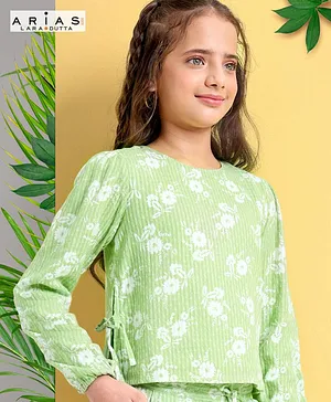 Arias 100% Cotton Dobby Printed Top with Side Slit - Green