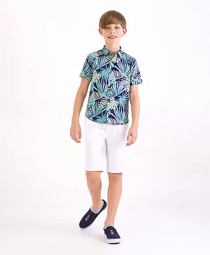 Primo Gino 100% Cotton Half Sleeves Abstract Printed Shirt - Navy Blue