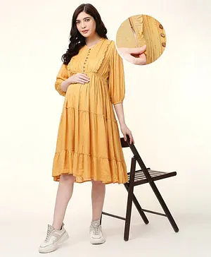Bella Mama Soft Rayon dobby Maternity Tiered Dress - Yellow