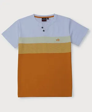 GINI & JONY Cotton Knit Half Sleeves Striped T-Shirt - Orange
