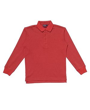 GINI & JONY Cotton Full Sleeves T-Shirt Solid Print- Red
