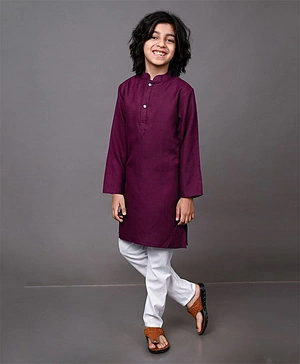 VESHAM Full Sleeves Solid Kurta With Pyjama - Purple