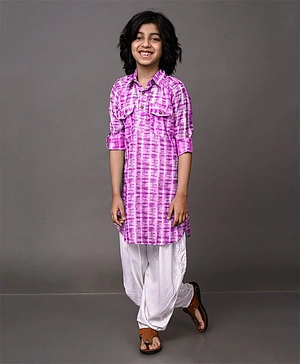VESHAM Full Sleeves Pleated Tie & Dye Curved Hem Pathani & Patiala - Purple