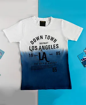 L'iL BRATS Half Sleeves Los Angeles Text Printed Gradient  Tee - White & Blue