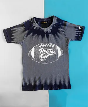 L'iL BRATS Half Sleeves Target Tie & Dyed Rugby Ball Printed Tee - Grey