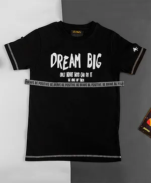 L'iL BRATS Half Sleeves Dream Big Text Printed Tee - Black