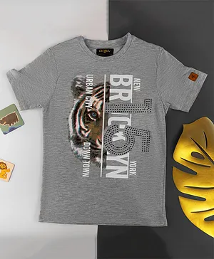 L'iL BRATS Half Sleeves Brooklyn Tiger Printed Tee - Light Grey