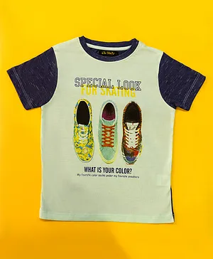 L'iL BRATS Half Raglan Sleeves Special Look Shoes Placement Printed Tee - Cream & Blue