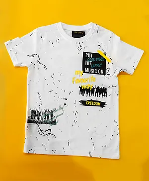 L'iL BRATS Half Sleeves Splash Art & Funky Text Graphic Placement Printed Tee - White