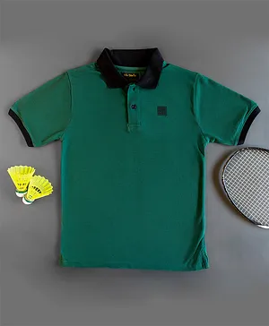 L'iL BRATS Half Sleeves Contrast Collared Solid Polo Tee - Bottle Green