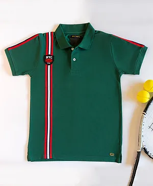 L'iL BRATS Half Sleeves Strip Detail Polo Tee - Green