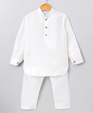 Pehanaava Full Sleeves Solid Kurta & Pajama Set - White