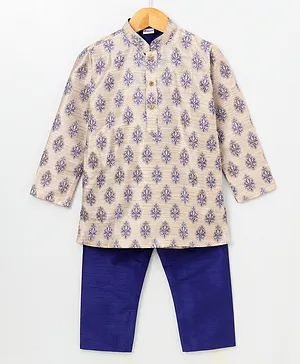 Pehanaava Full Sleeves Floral Motif Printed Kurta Pyjama Set - Royal Blue