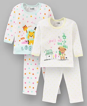 Tiny Bugs Pack Of 2 Full Sleeves Animals And Dots Printed Thermal Sets - Sea Green Yellow Sea Green