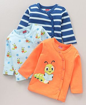 Babyhug 100% Cotton Knit Full Sleeves Vests Striped & Caterpillar Print  Pack of 3 - Multicolour
