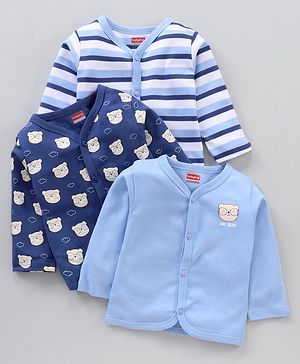 Babyhug 100% Cotton Knit Full Sleeves Vests Striped & Bear Print  Pack of 3 - Multicolour