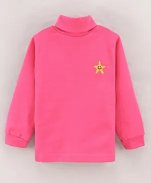 Teddy Cotton Lycra Full Sleeves T-Shirts Star Embroidery - Pink
