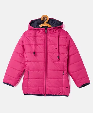 Okane Full Sleeves Reversible Hooded Puffer Jacket - Hot Pink